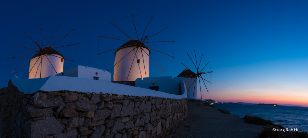 Windmills on Mykonos, Greece. 