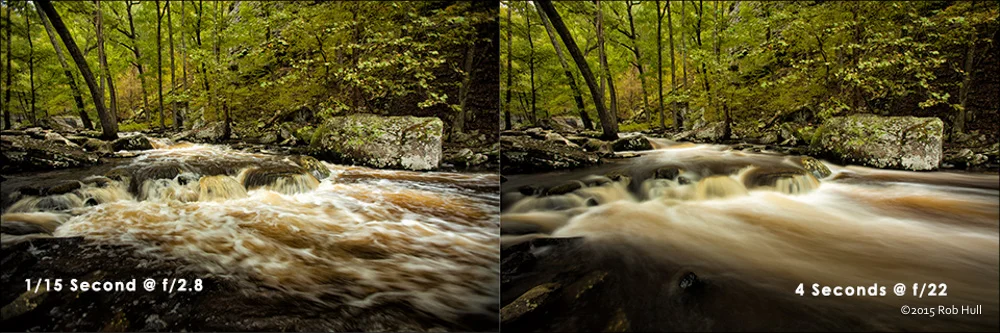 While maintaining the exact same exposure, you can photograph a scene from one end of the aperture scale to the other as long as you make an equal adjustment in your shutter speed.