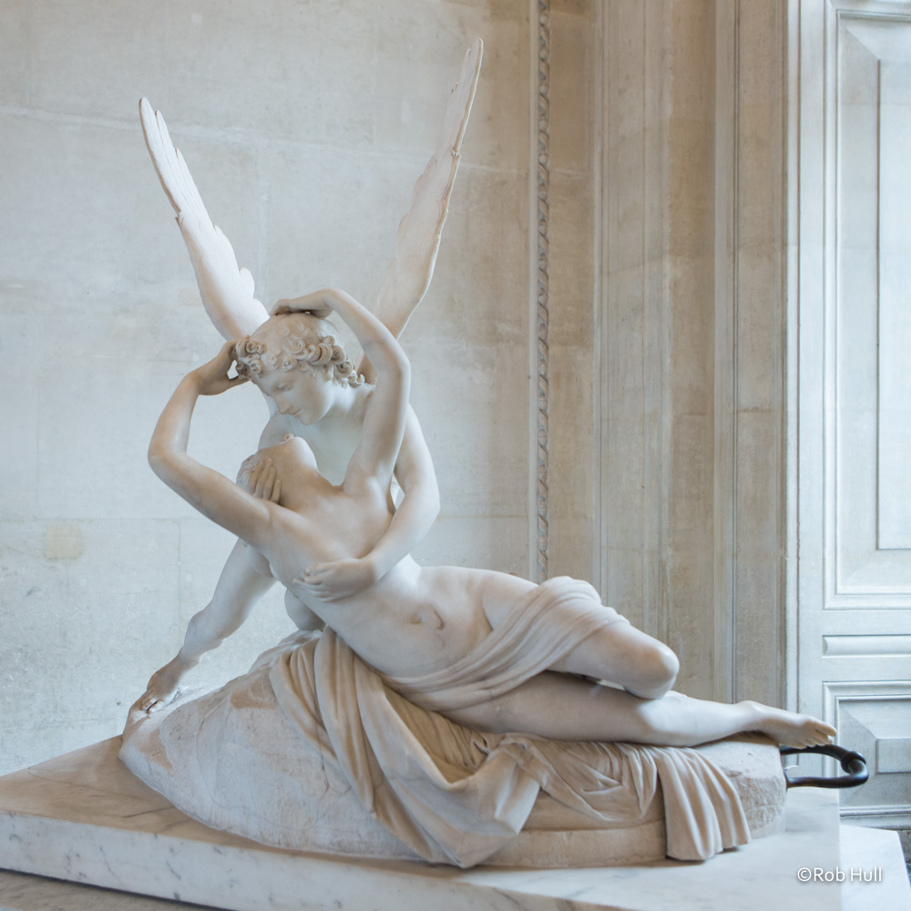 Psyche Revived by Cupid's Kiss is a sculpture by Antonio Canova and is on display in the Louvre in Paris. I loved this sculpture and wanted a nice photo but the crowds in the Louvre can be overwhelming. I waited until very late in the day and then went back to this gallery when the crowds thinned out and was able to get this image.