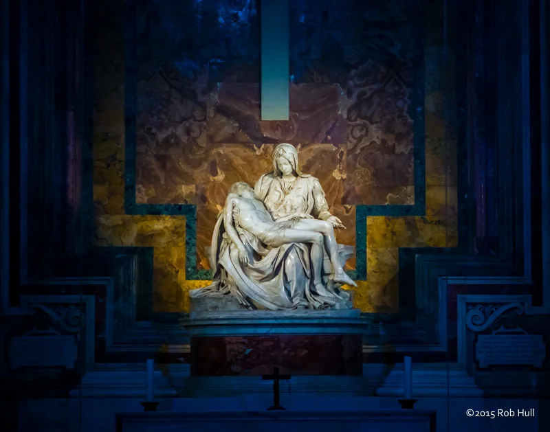 For the light falling on the statue, I used a spot meter in my Canon 5D MII to calculate the proper exposure. Other metering modes could easily have overexposed this subject.