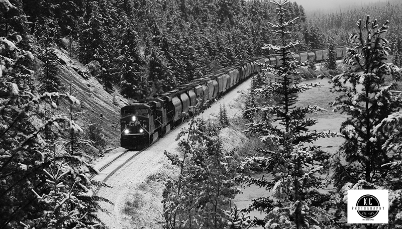 Photograph by Kip Cothran - shot B&W in camera. This is from Morant's Curve in Banff National Park.