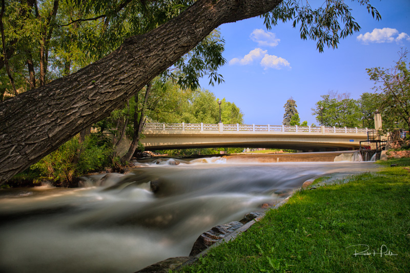 In a recent trip to Boulder, Colorado, I had a few hours to walk around and explore the area. Boulder Creek runs through the middle of town and is quite pretty in spots. The problem was the deep shadows and bright highlights of the scene but a 3 image stack took care of this nicely. Another nice "final touch" was a cloud brush in Photoshop. It let me add a little bit of interest in an otherwise mundane sky.