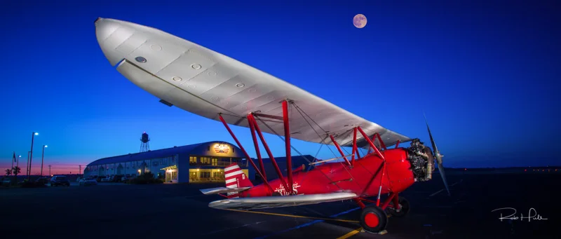 When I walked out to photograph this plane, the moon was up but the original image just had a small white dot. I simply replaced the small dot with a full moon image. 