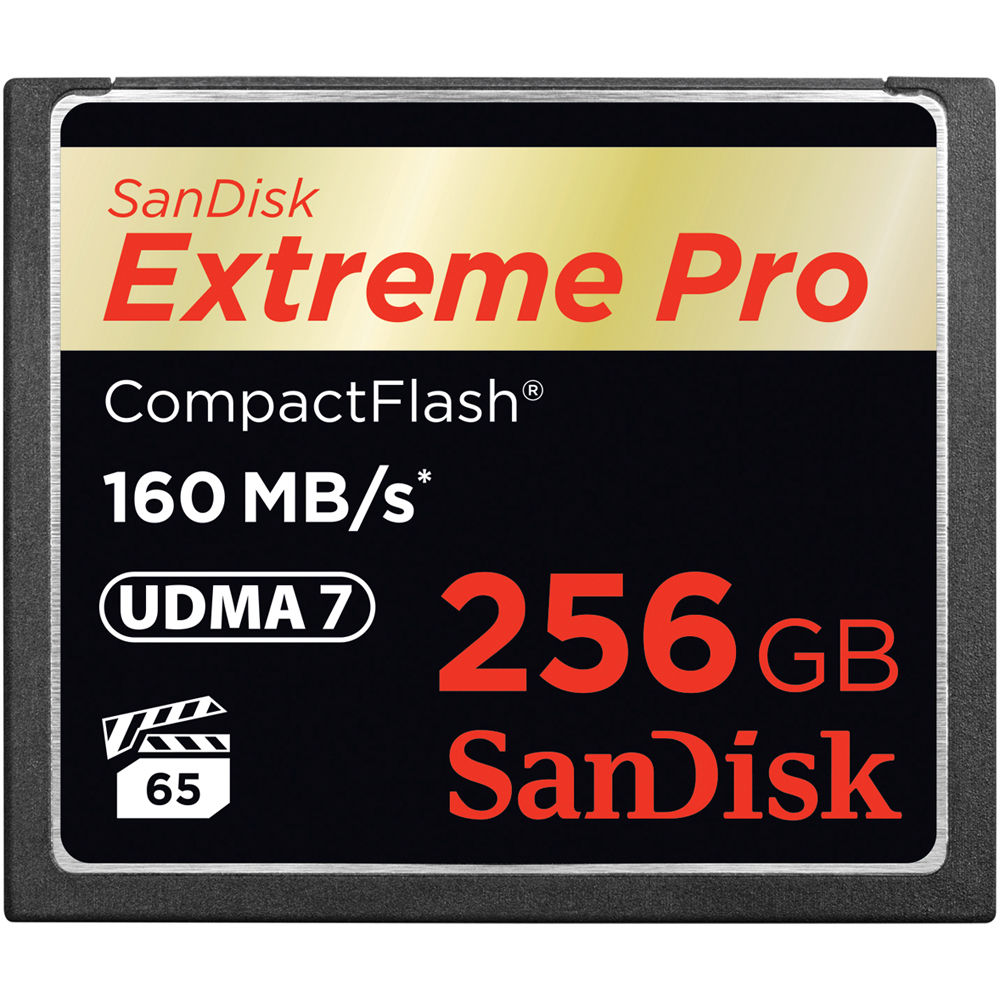 This new SanDisk Compact Flash card has a capacity of 256GB and is able to record images at 160 MB/second. When transferring images to your computer, a UDMA-7 bus allows fast transfer speeds that are supported over USB 3 connection. 