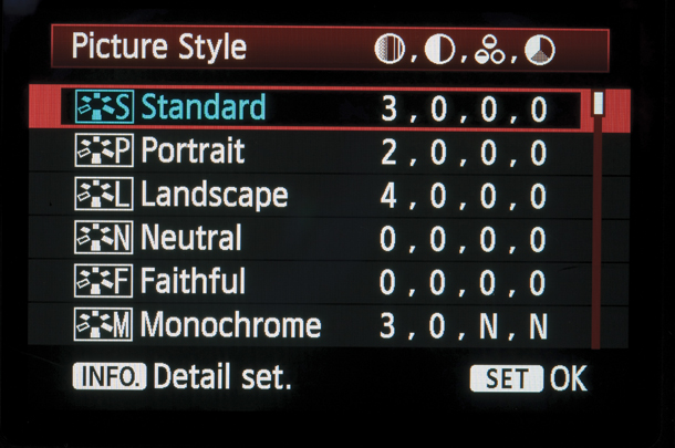 Canon Picture Style Menu
