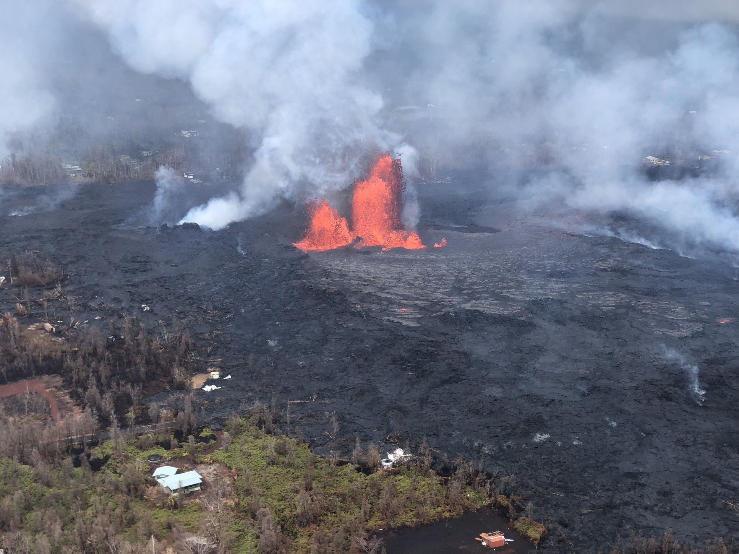 Photo by US Geologic Survey. Showing fisure #8 lava fountain. 