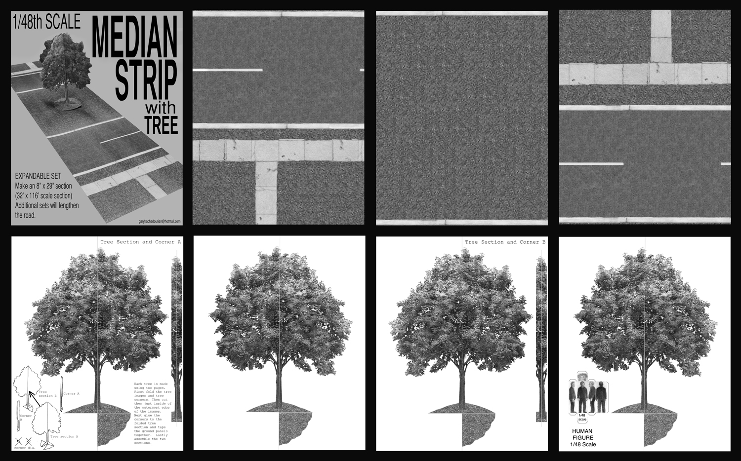 Median Strip with Tree contains 3 ground panels and 2, 2-sided pages to make one tree. $3, laser printed, 2015, 11"x8.5"