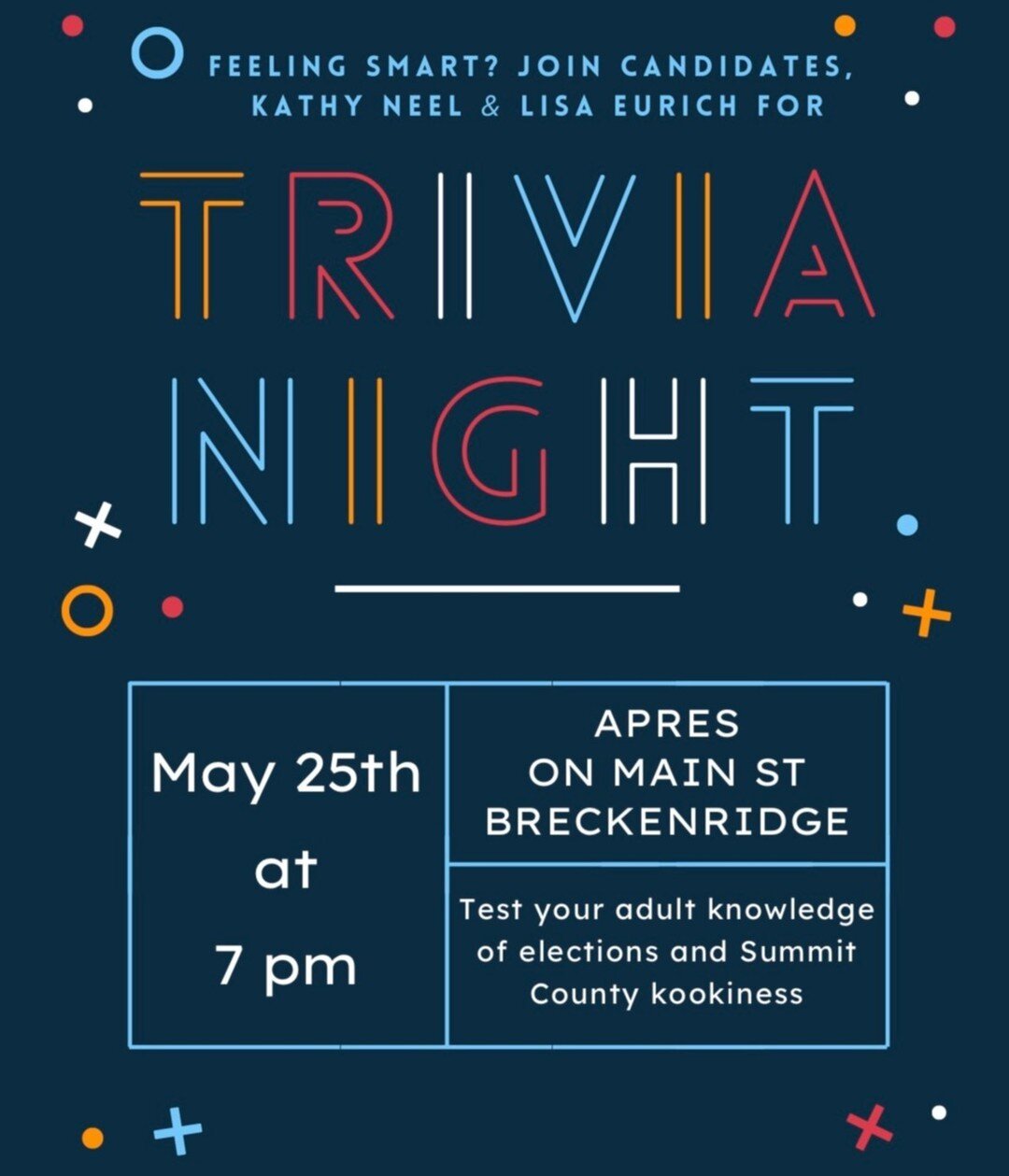 Join us at Apr&eacute;s Handcrafted Libations tonight for Political Trivia. Test your knowledge of our Summit county elections with representatives Kathy Neel and Lisa Eurich. Starts at 7pm!