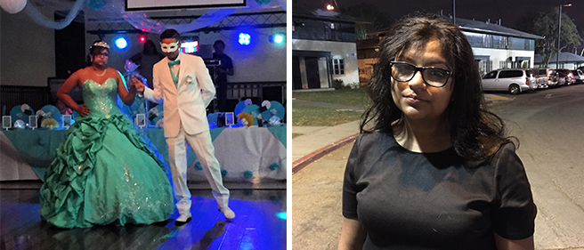 -quinceñera looking all grumpy and the after look of the night.