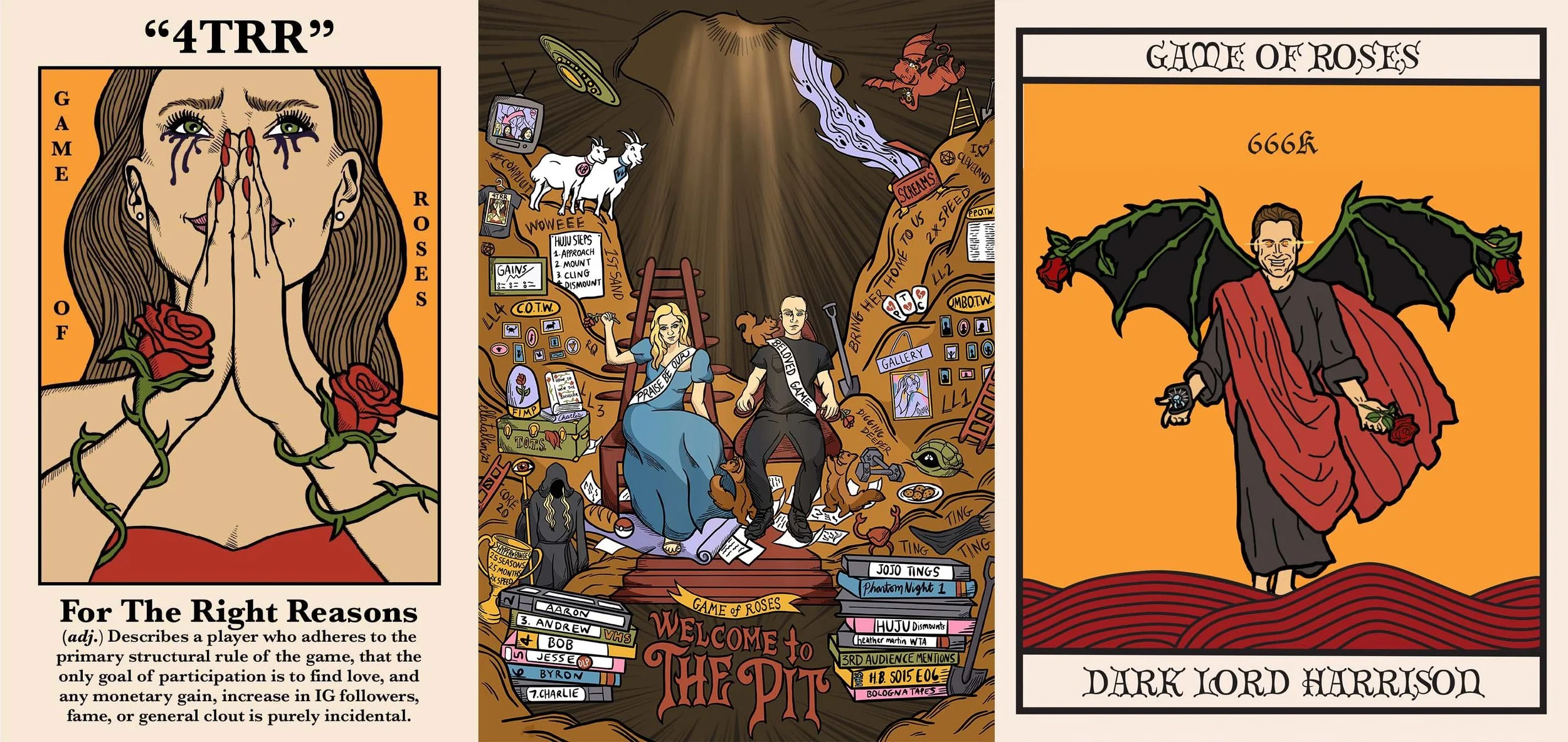  My illustrations for the   Game of Roses   podcast merchandise in 2021. 