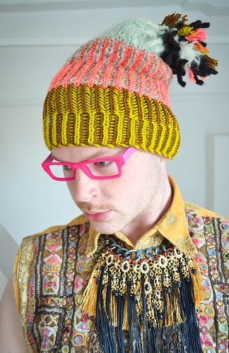 Stephen West Brioche knit beanie. Synocopation Association.