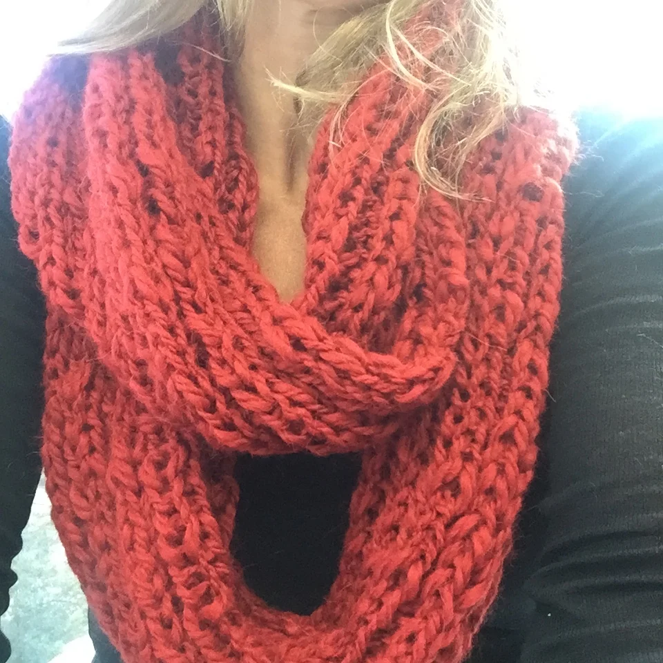 Red alpaca super loop scarf 