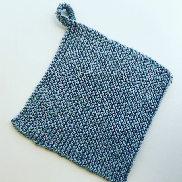 Blue cotton handknit washcloth