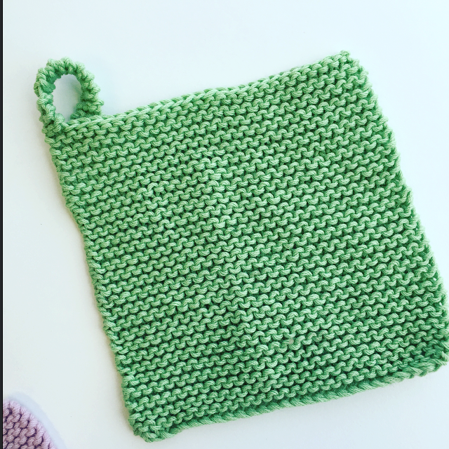 Green lambswool handknit washcloth