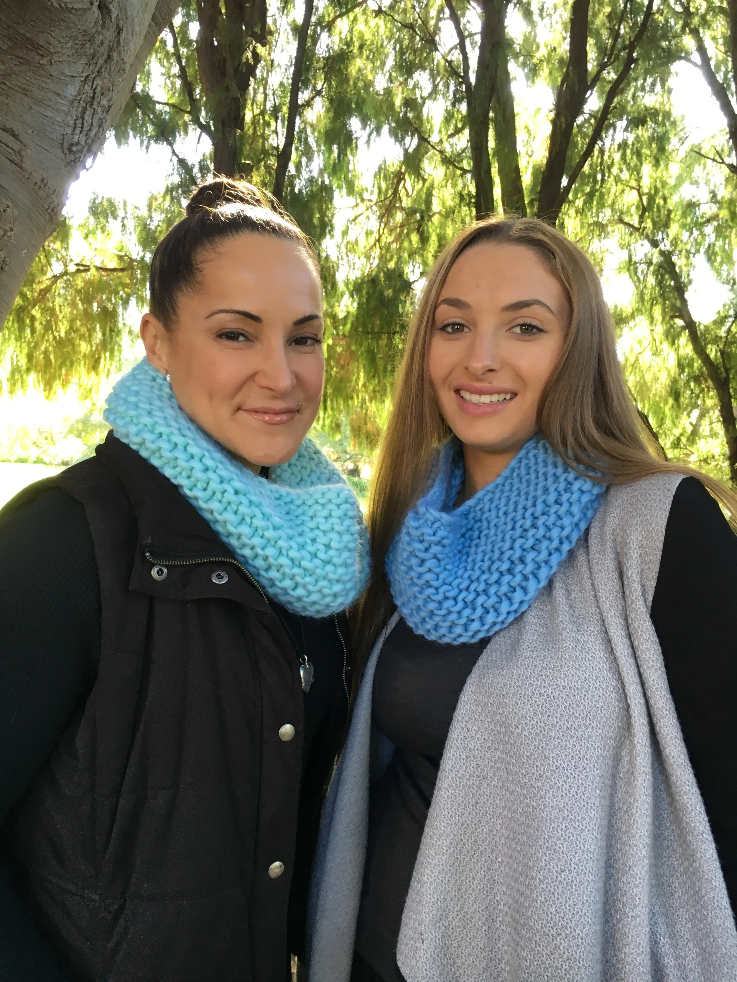 Mint and Baby Blue handknit cowl