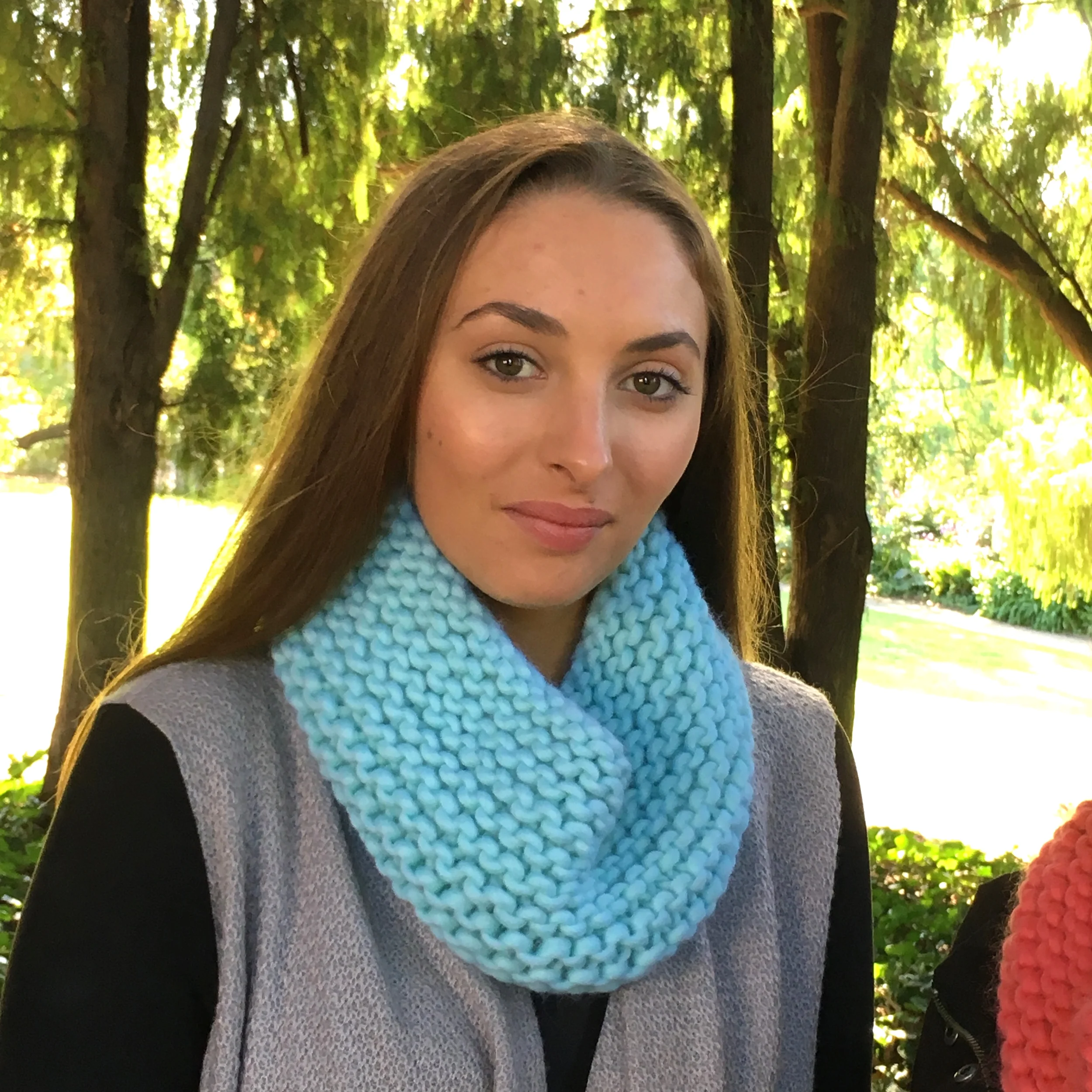 Mint green handknit cowl 