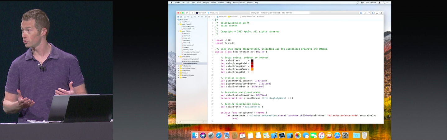 Image of Ken Orr, senior Xcode manager presenting at WWDC 2017 .