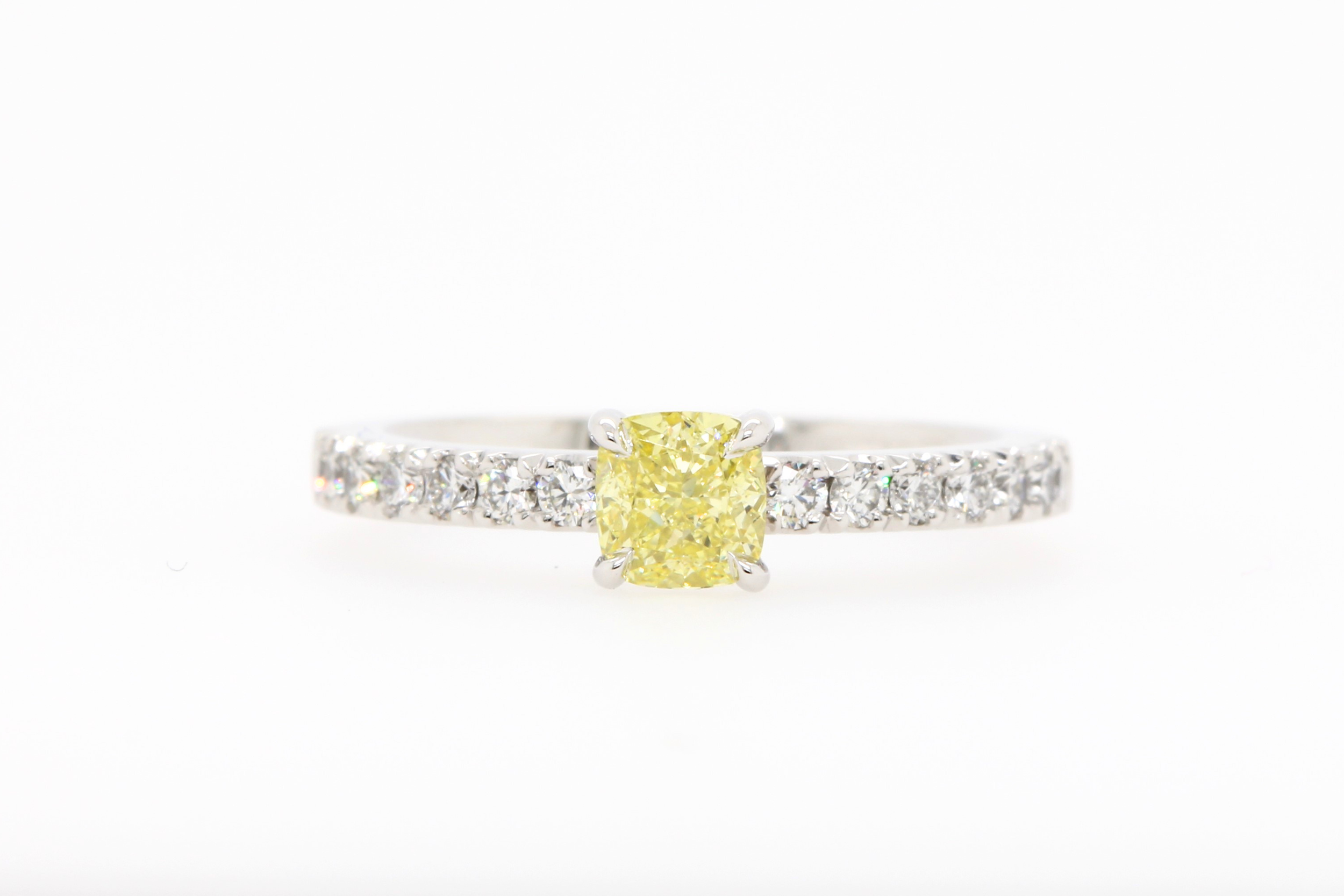 Cushion cut yellow diamond engagement ring made in Australia