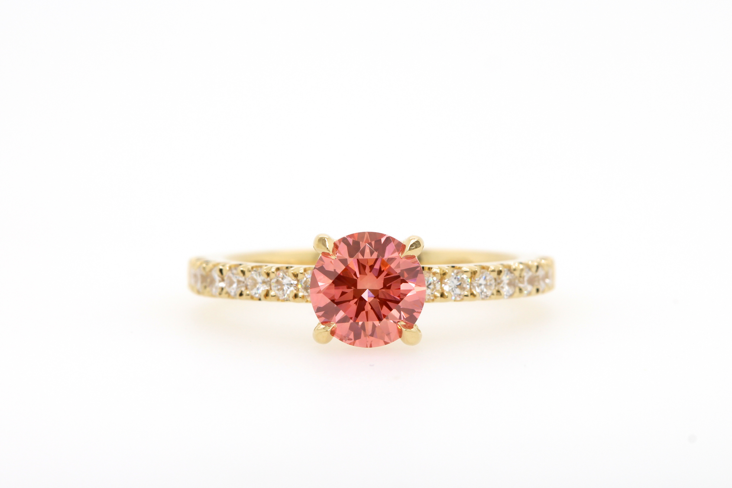 Round pink diamond engagement ring made in Australia