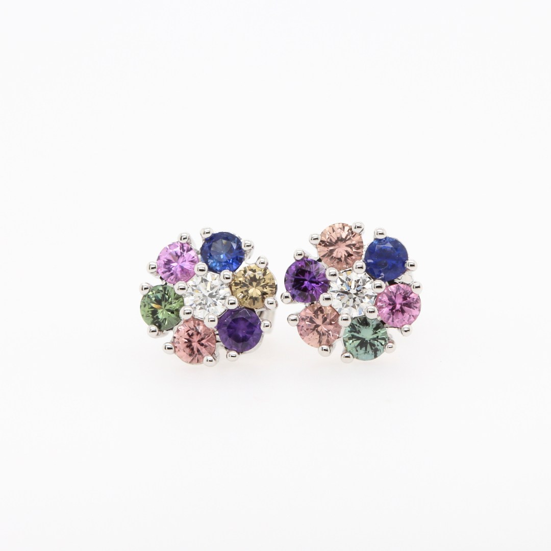 Multi Colour Sapphire and Diamond Earrings