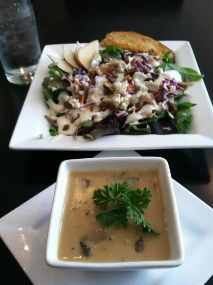 Blue Cheese, Pear, Pecan Salad & Mushroom Brie Soup