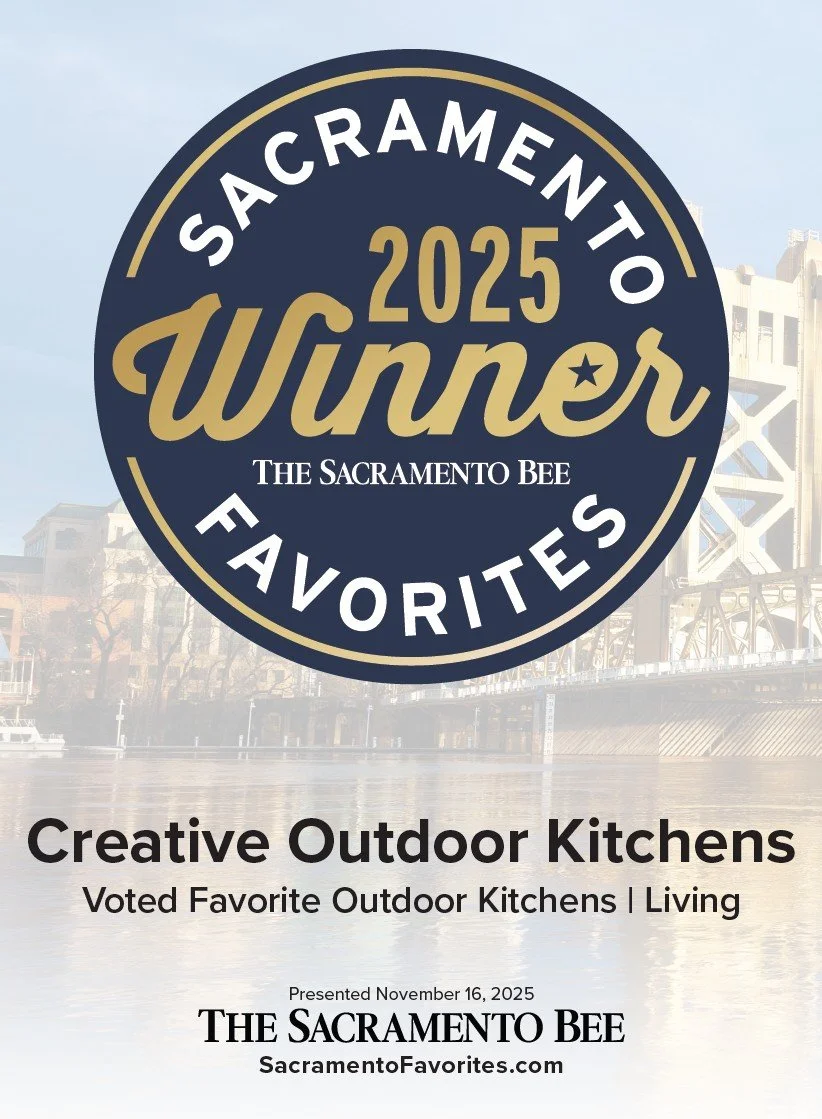 Award logo for Sacramento 2025 Winner Favorites by The Sacramento Bee, recognizing Creative Outdoor Kitchens as a voted favorite outdoor kitchen.