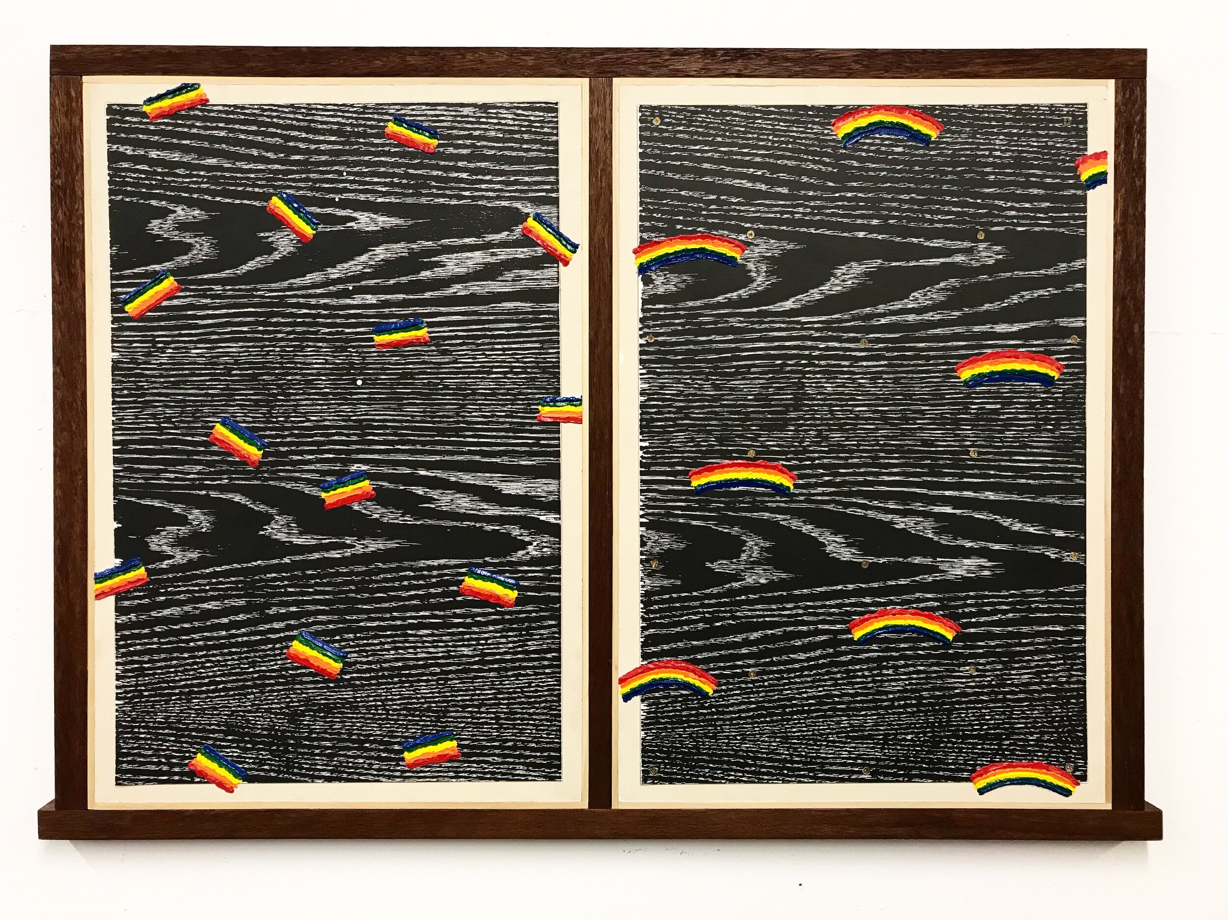    Light as Particular as a Wave , 2016-2019   Relief prints, acrylic, paper, mounted on panel, pine, and mahogany  22 inches x 31 inches 
