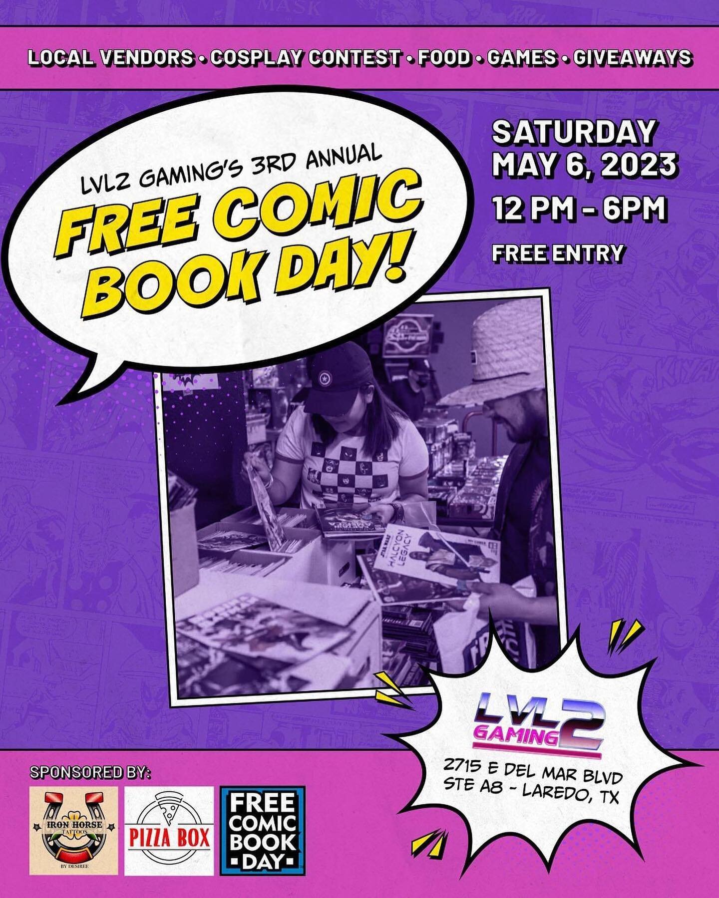 Free Comic Book Day this Saturday!! I&rsquo;ll be sharing a booth space with @juanjalapena as per usual. Plus our bff @riggyartwork will be there too. 😍 We&rsquo;ll be at @lvl2gaming from 12-6pm, so come support your local small businesses and come 