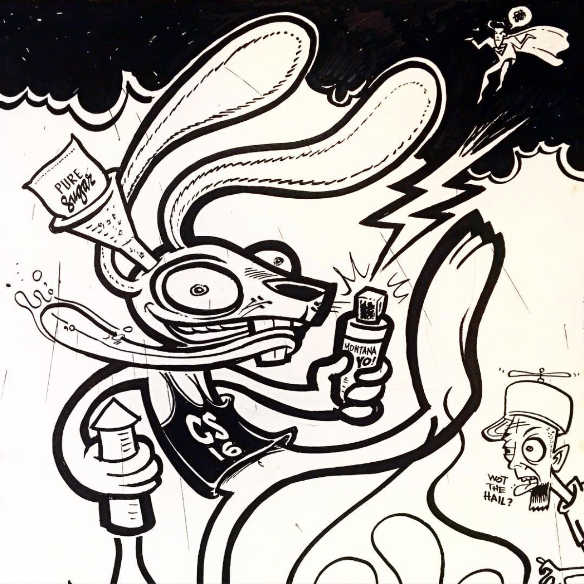 Detail of my 2016 Ink Wars art for "Faster than a speeding bullet."