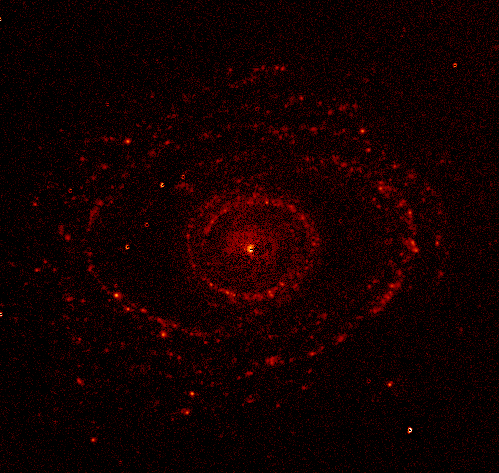 Old stars (top) and places of star birth (bottom) in the galaxy NGC-1398. Each “blob” in the image on the right is a stellar nursery containing hundreds of baby stars. These pictures were taken by Salman Hameed from the 1.5-meter telescope at CTIO in Chile. Color has been added to the galaxy to enhance the features.