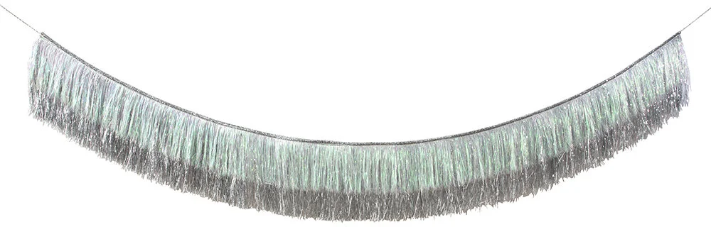 silver fringed garland with silver and iridescent