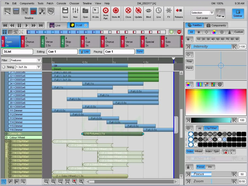"Like modern video and audio software, the Vista displays your designs as a series of ’events‘ laid out across the screen over time. This ’timeline‘ approach means that you can see everything that‘s happening in relation to time: when lights come on…