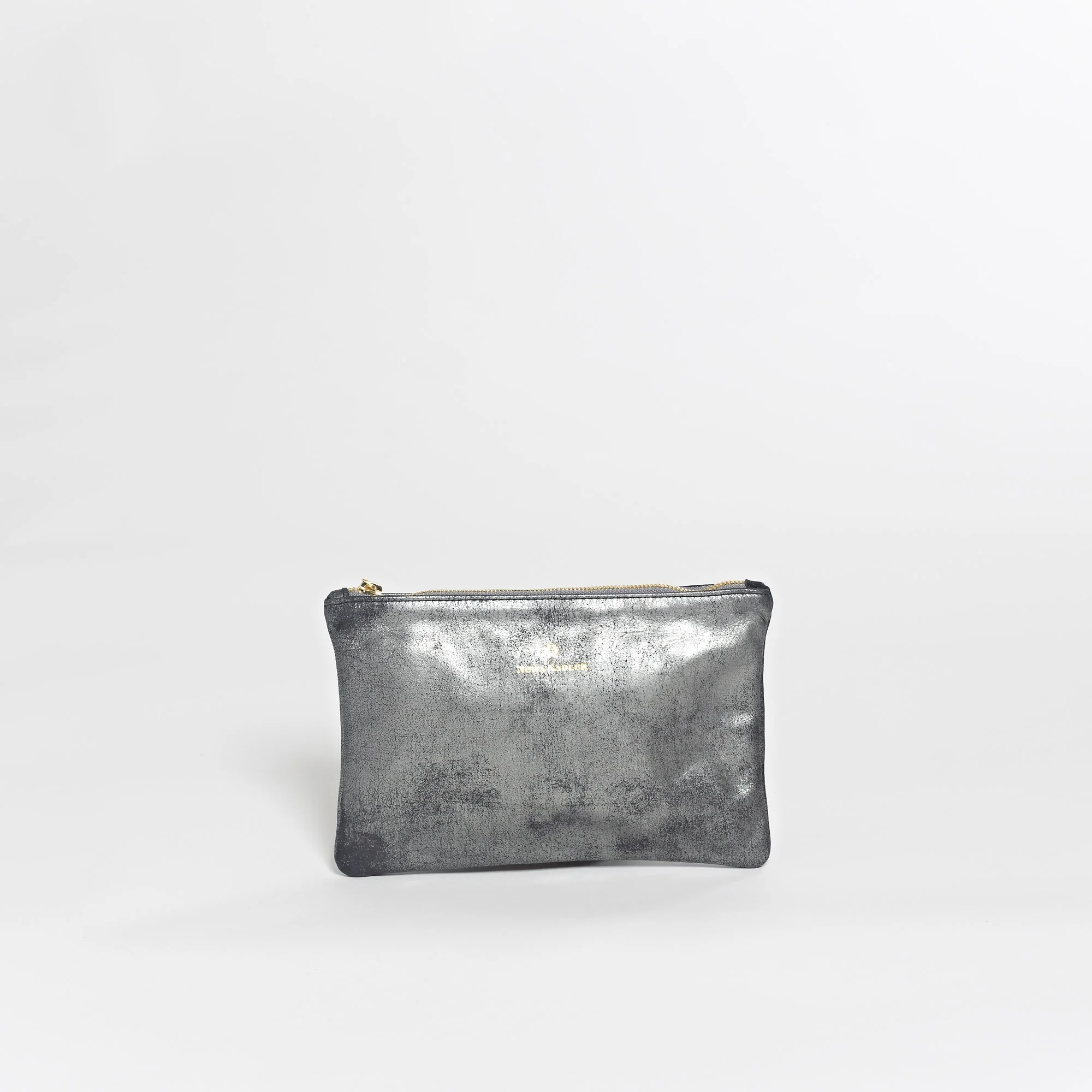 black graphite top zip clutch
