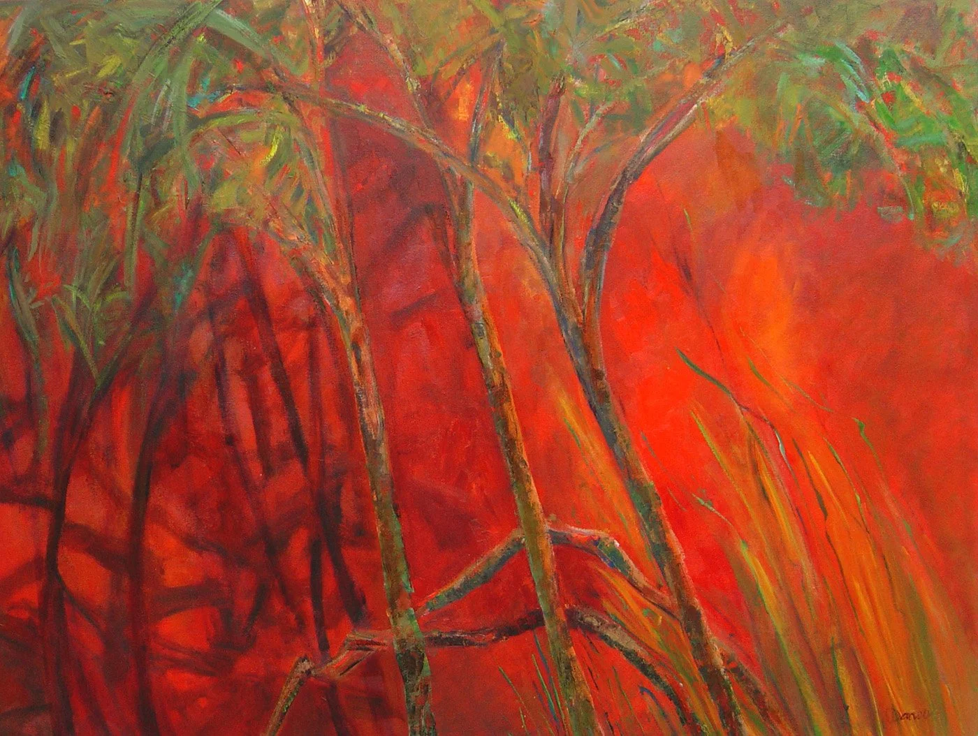 VIEW IN SCARLET, oil on canvas, 30X40 inches