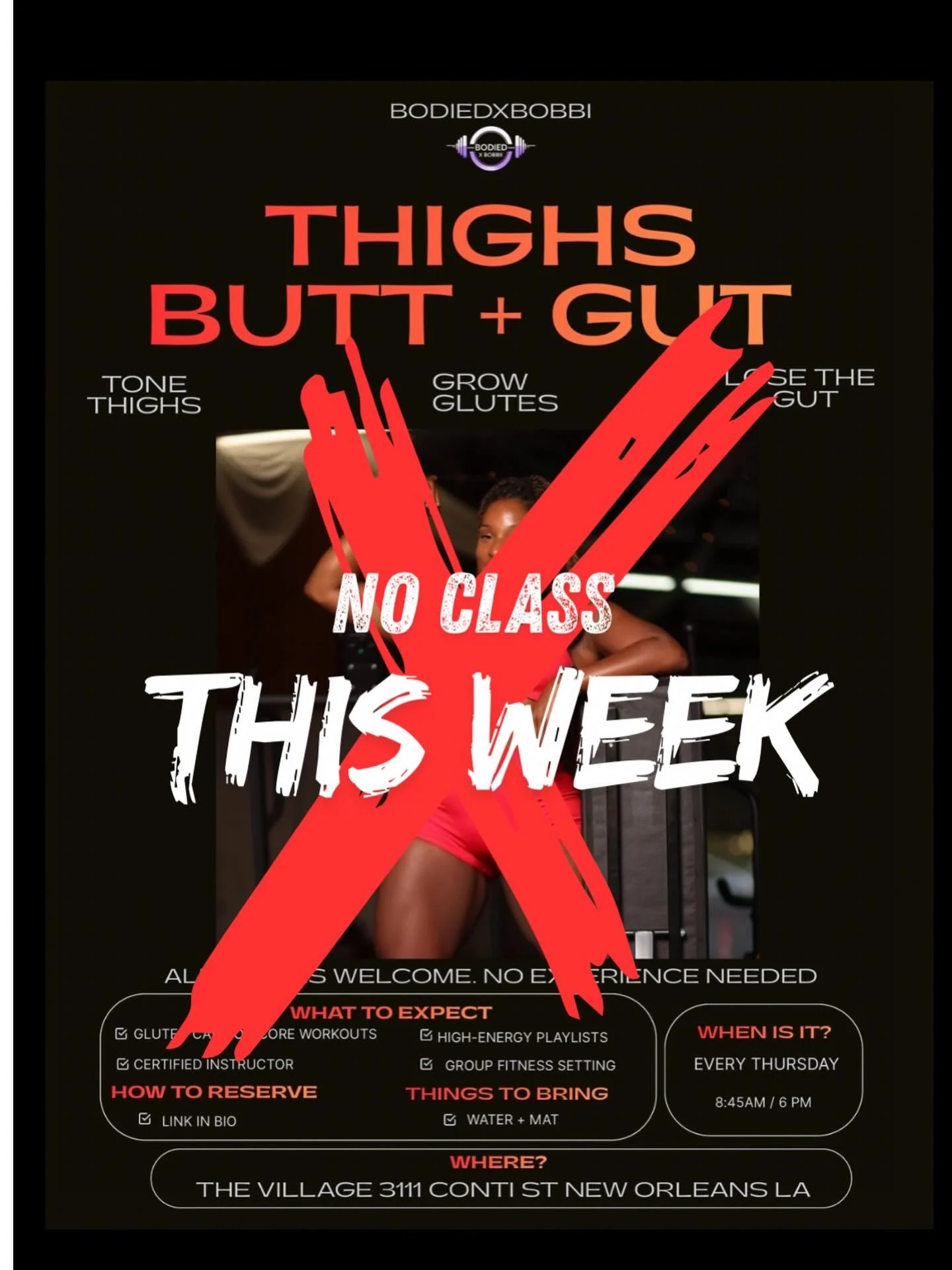 Hey TBG girlies 💗
Due to my grandfather&rsquo;s passing, I&rsquo;ll be out of town this week so there will be no class this Thursday. Thank you all so much for understanding during this time.

We will be right back at it on 3/19 and every other Thur