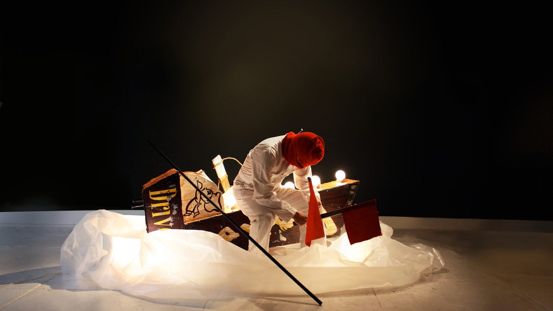 SCOUT SCULPTURE INSTALLATION - metal, visqueen, cloth, rope, wood, lighting - dimension variable
