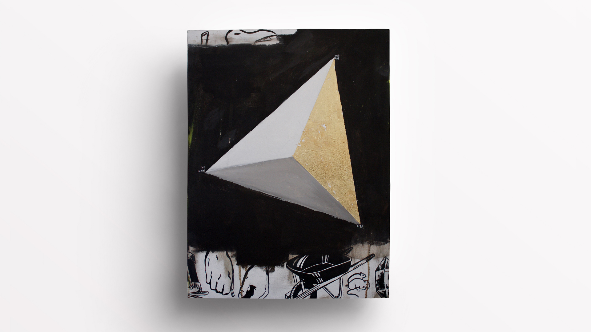 HE CLIMBS THE 3RD STEP - oil and gold leaf on canvas - 20x30