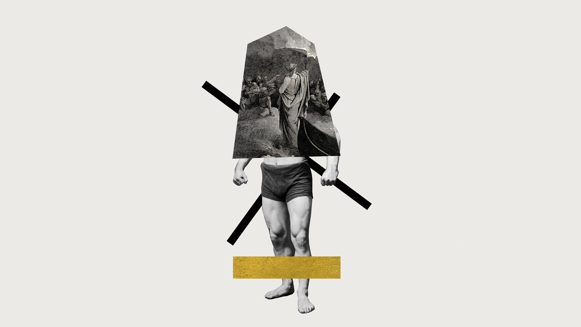 THE FIGHTER - collage, acrylic, gold leaf