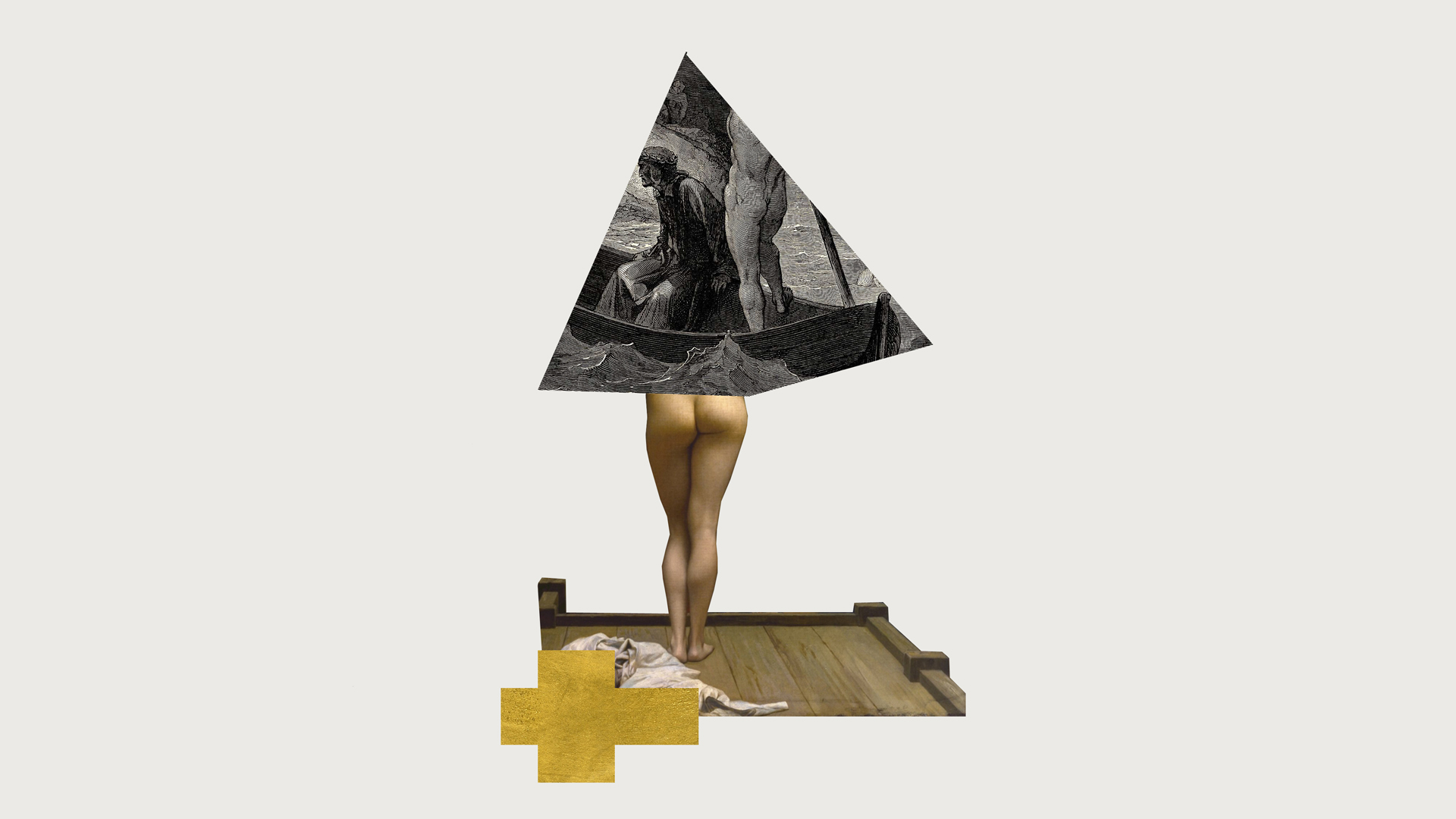 DAUGHTER OF THE NILE - collage, acrylic, gold leaf