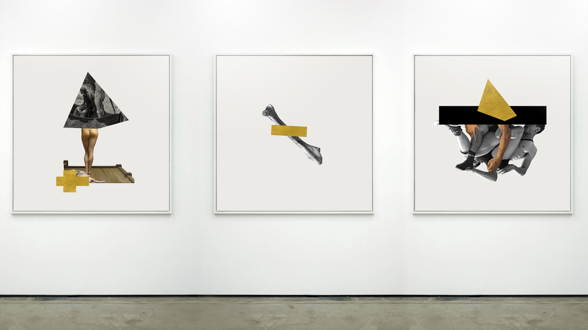 GOLDEN FACADE PRINT INSTALLATION - printed collage, acrylic, gold leaf