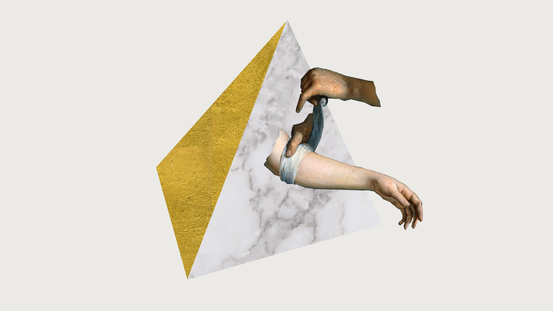 HELPING HAND - collage, acrylic, gold leaf - dimensions variable