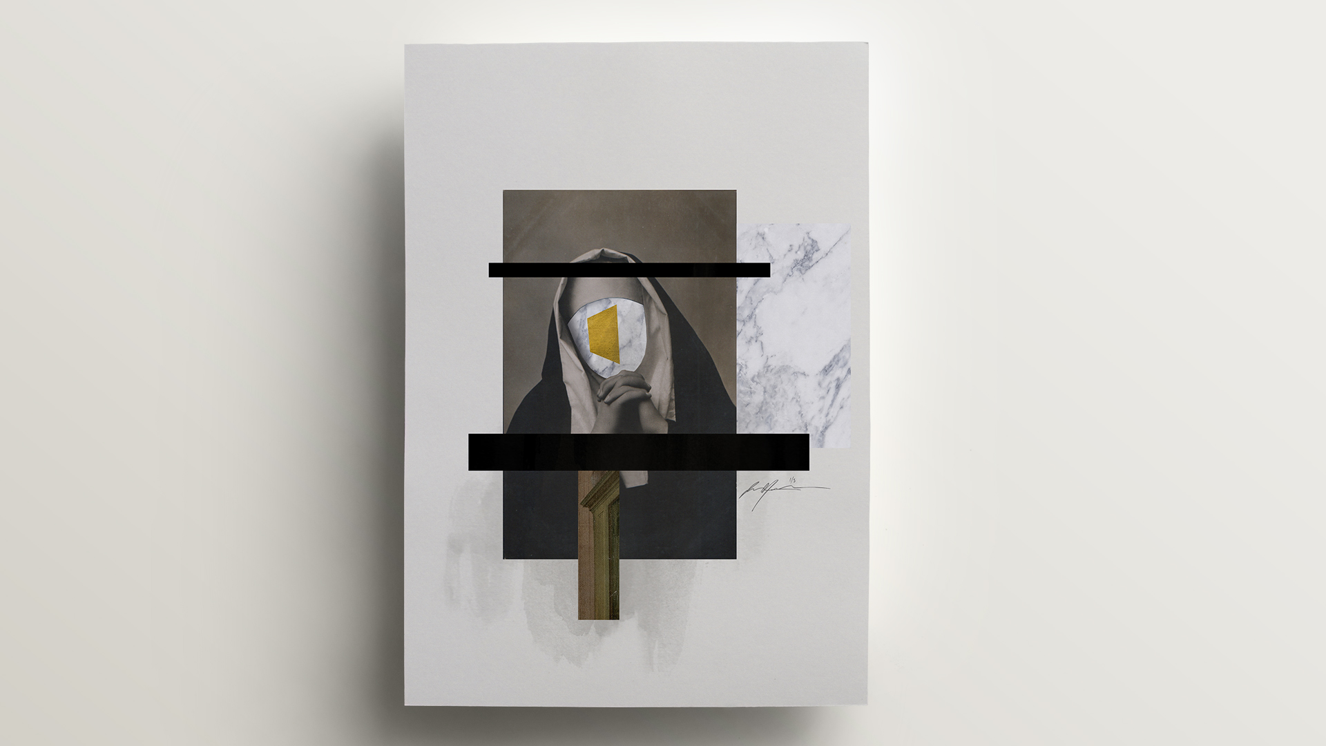 THE PRAYER #1 - collage, acrylic, gold leaf - 10x20