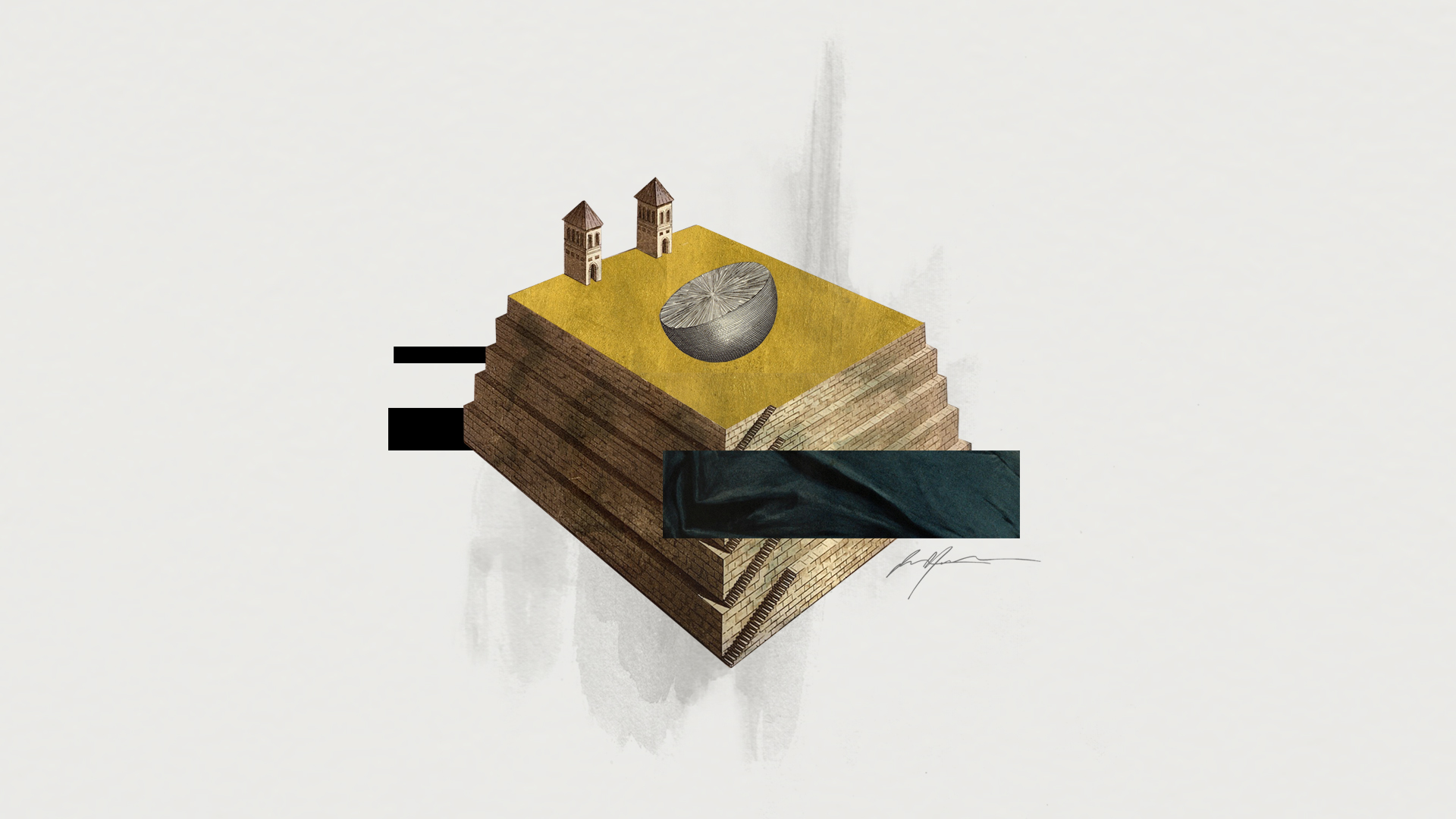 CONSTRAINED SHAPE #3 - printed collage, acrylic, gold leaf