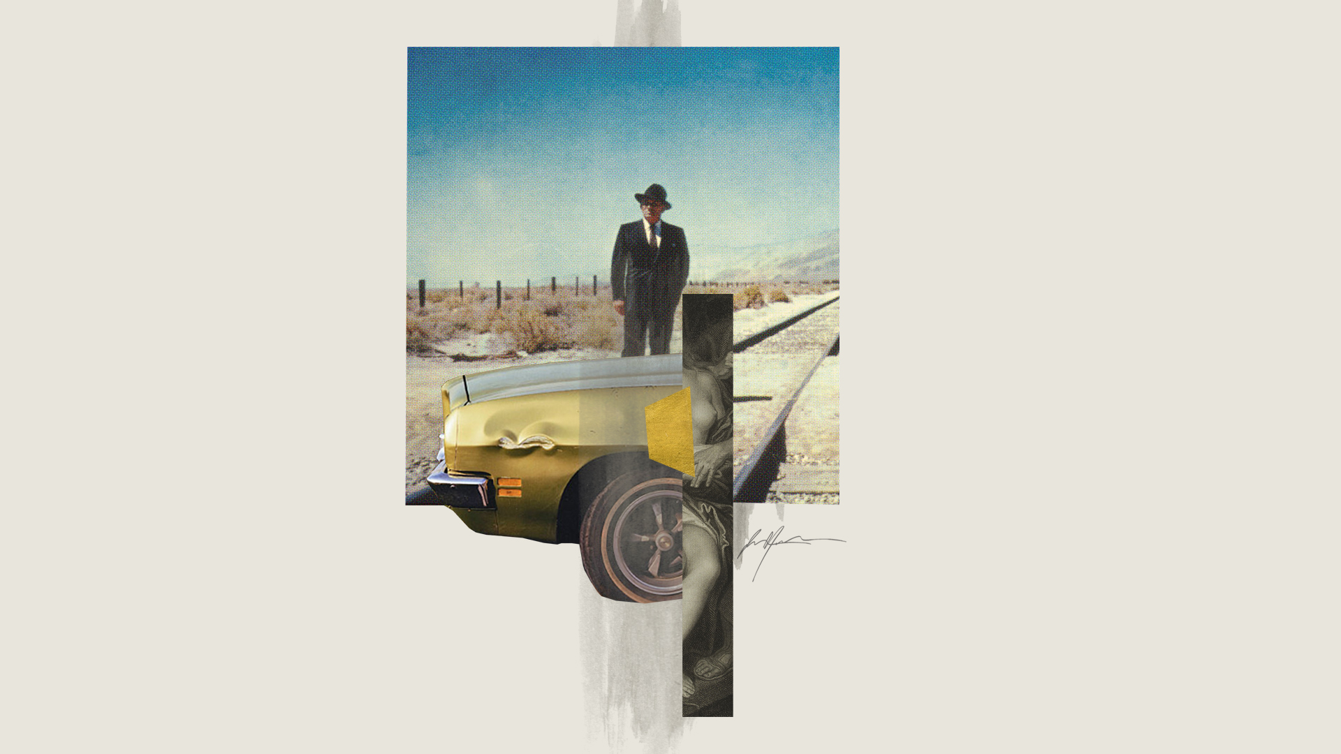 THE CROSSING #2 - collage, acrylic, gold leaf