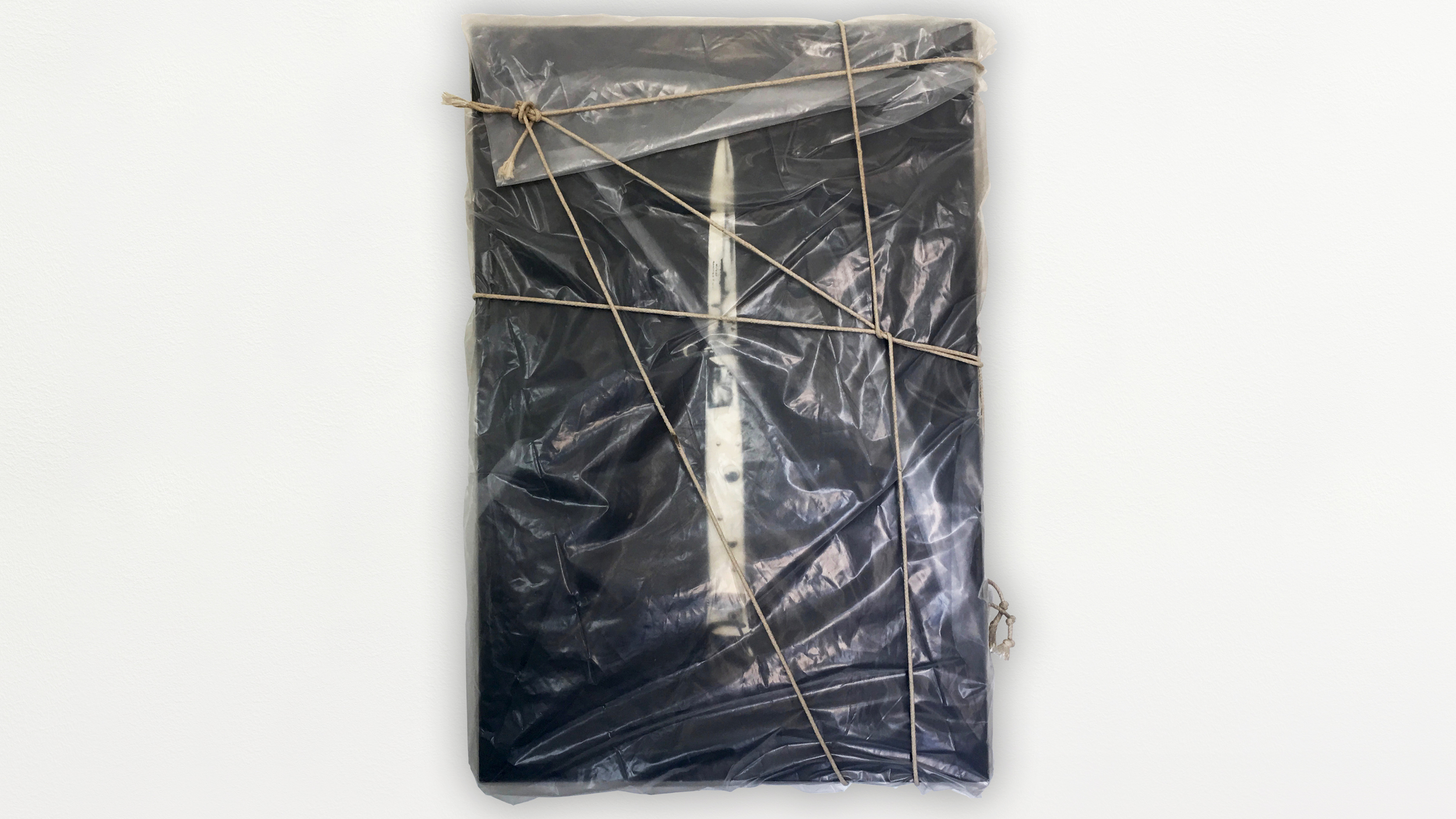 WRAPPED KNIFE INSTALLATION - oil on canvas, visqueen, rope - 25x30