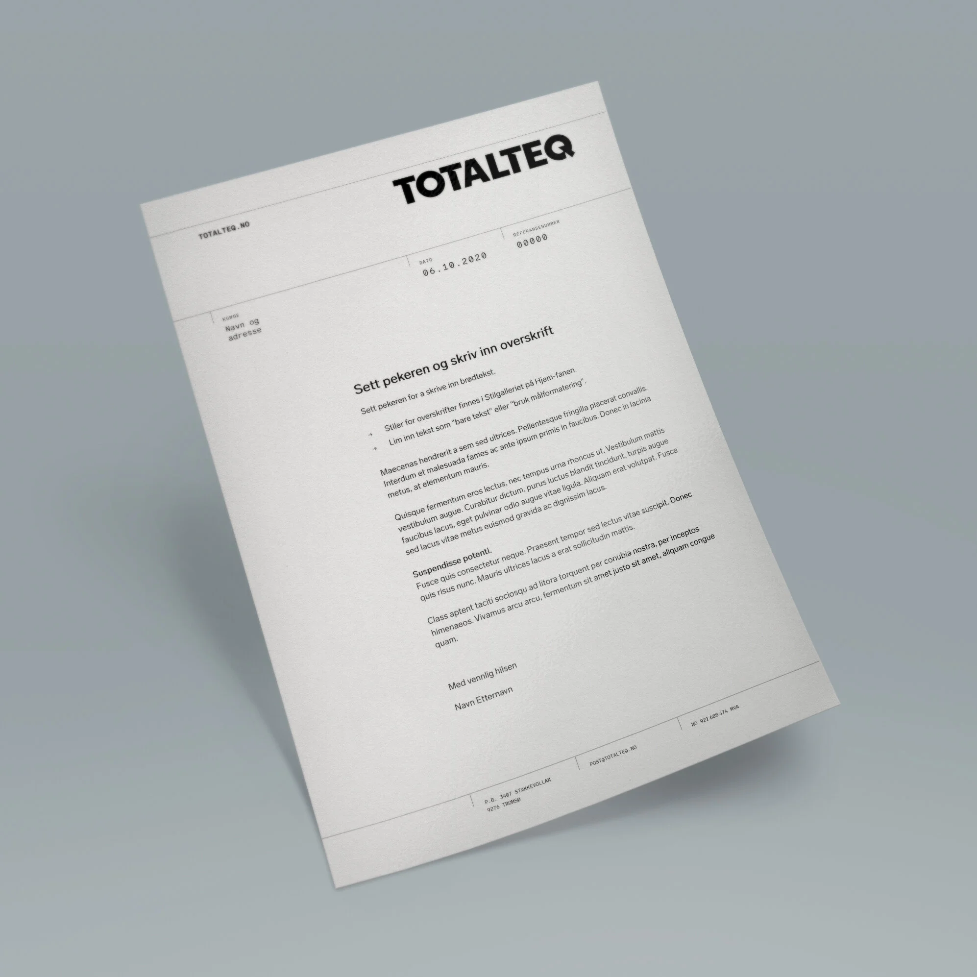 Brevmal i Word for Totalteq. 