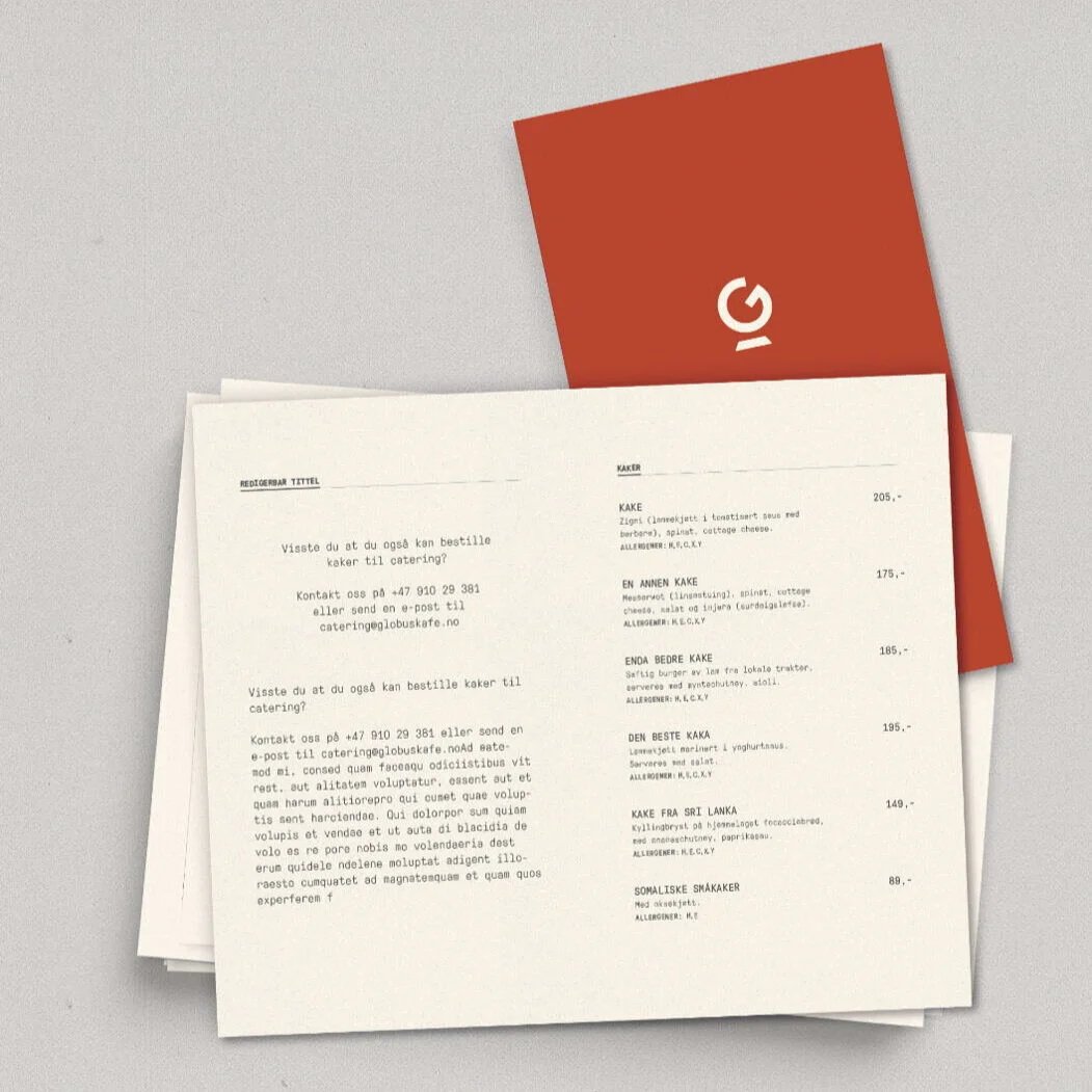 Menymal i Word for Globus kafé