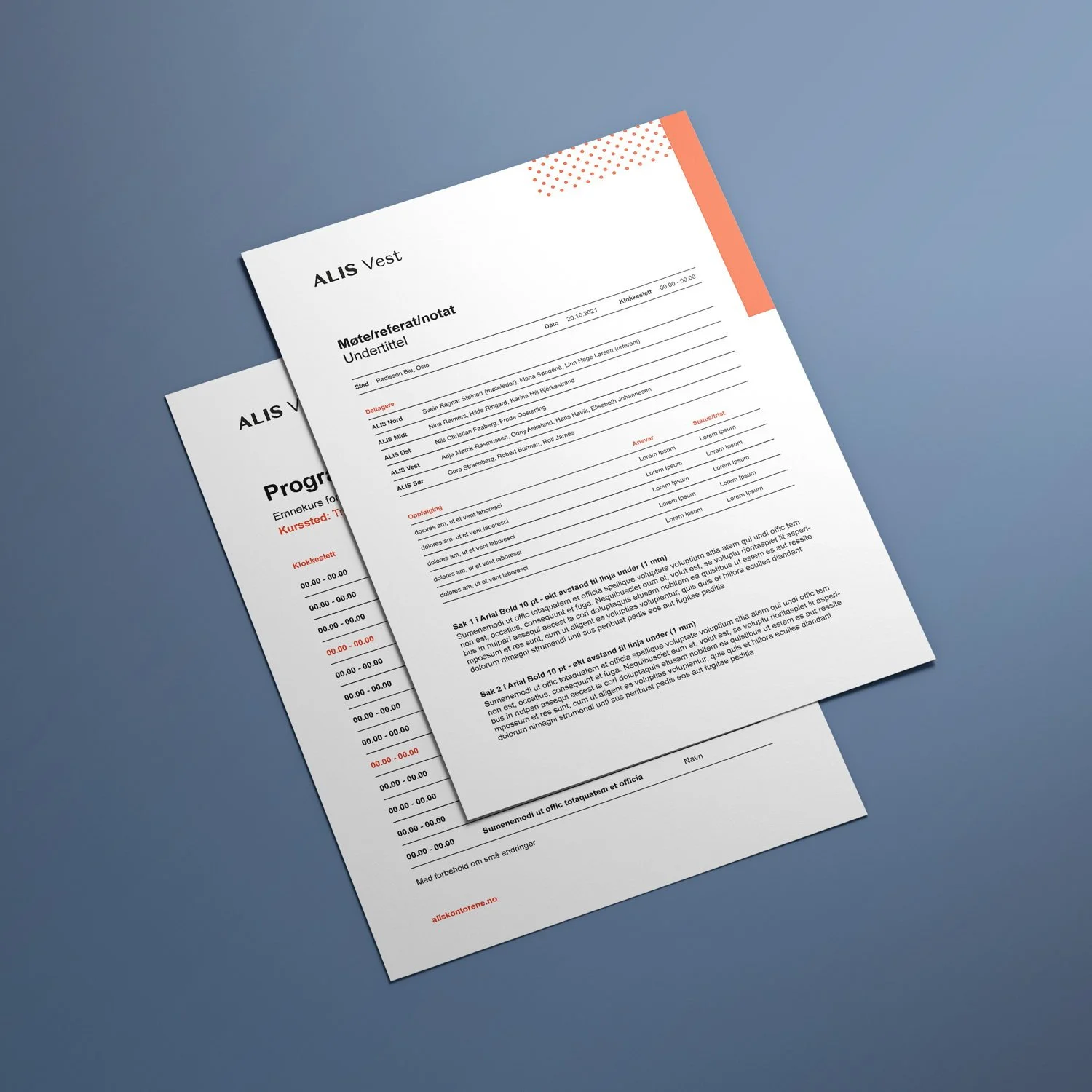 Møtereferat-mal og program-mal for ALIS