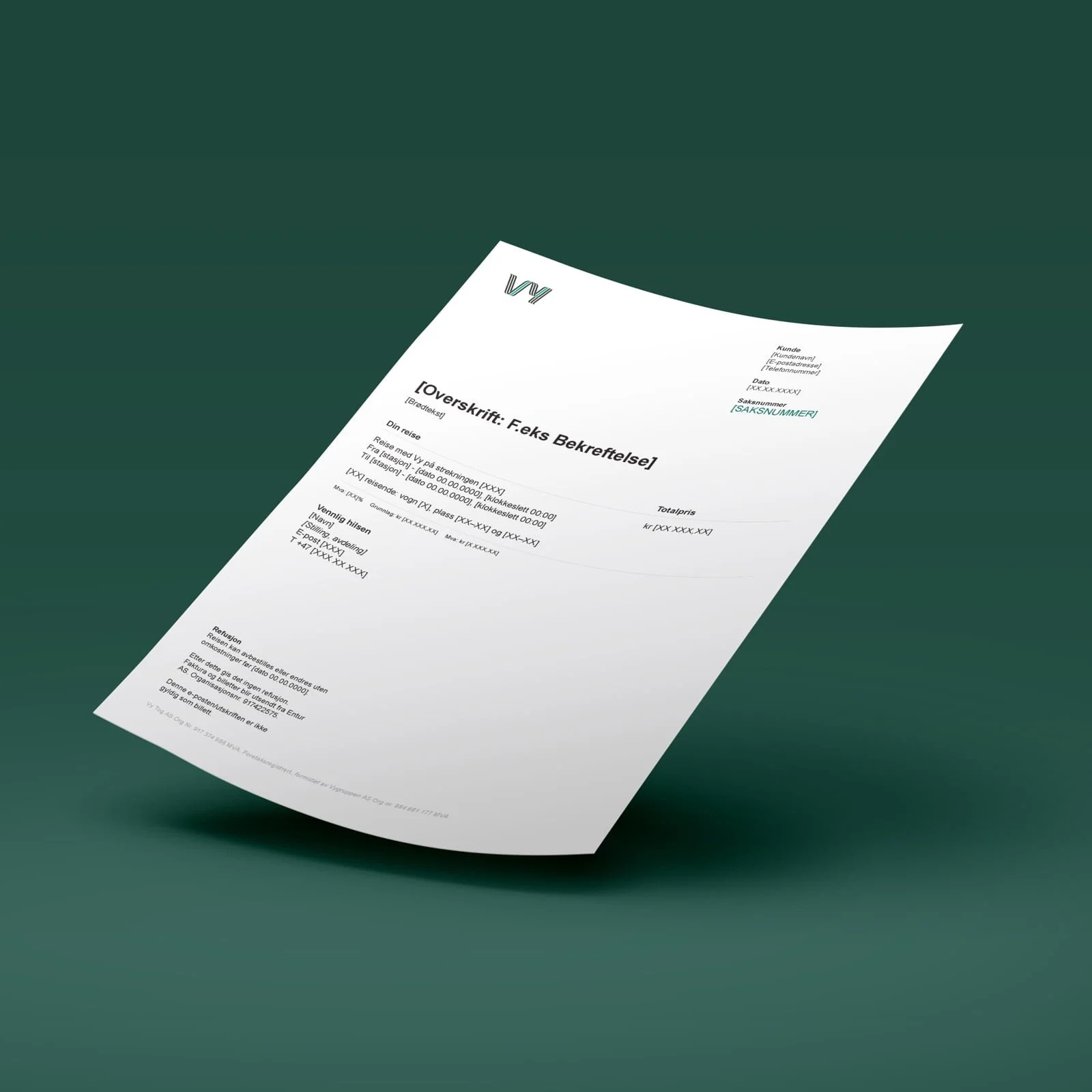 Bekreftelses mal i Word for VY