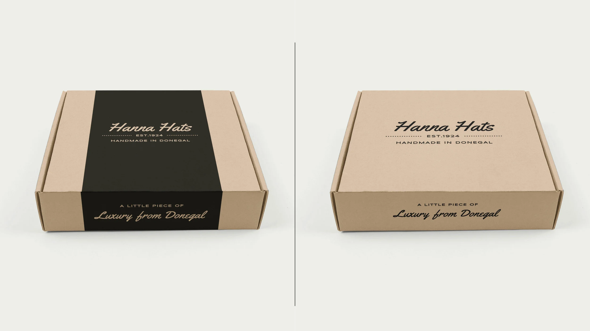 The second option is a more natural option, The eco mailer boxes are made from ecological cardboard and have a really nice black overprint. Lack of additional layers of paper and pigments makes them the most economical solution as well. These designs are more minimalist yet are still very much elegant and would make a great choice as well.